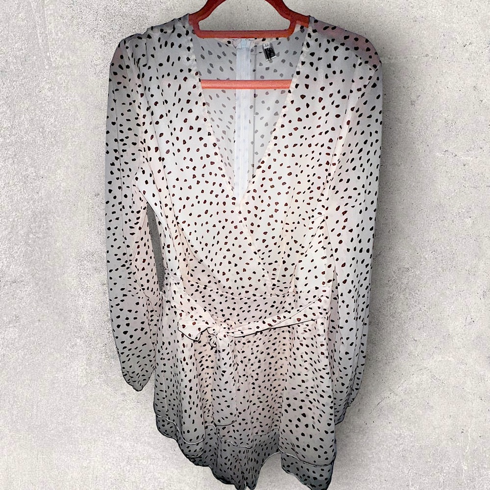 Polka-dotted V-Neck Cream Romper - Women’s XL